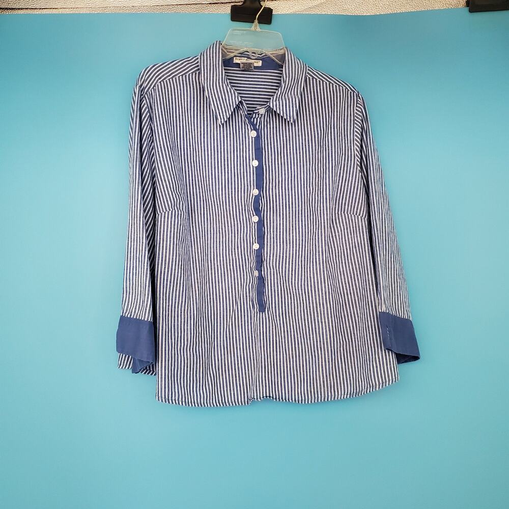 Rebecca Malone Top Size 1X 3/4 Sleeve Striped Collard